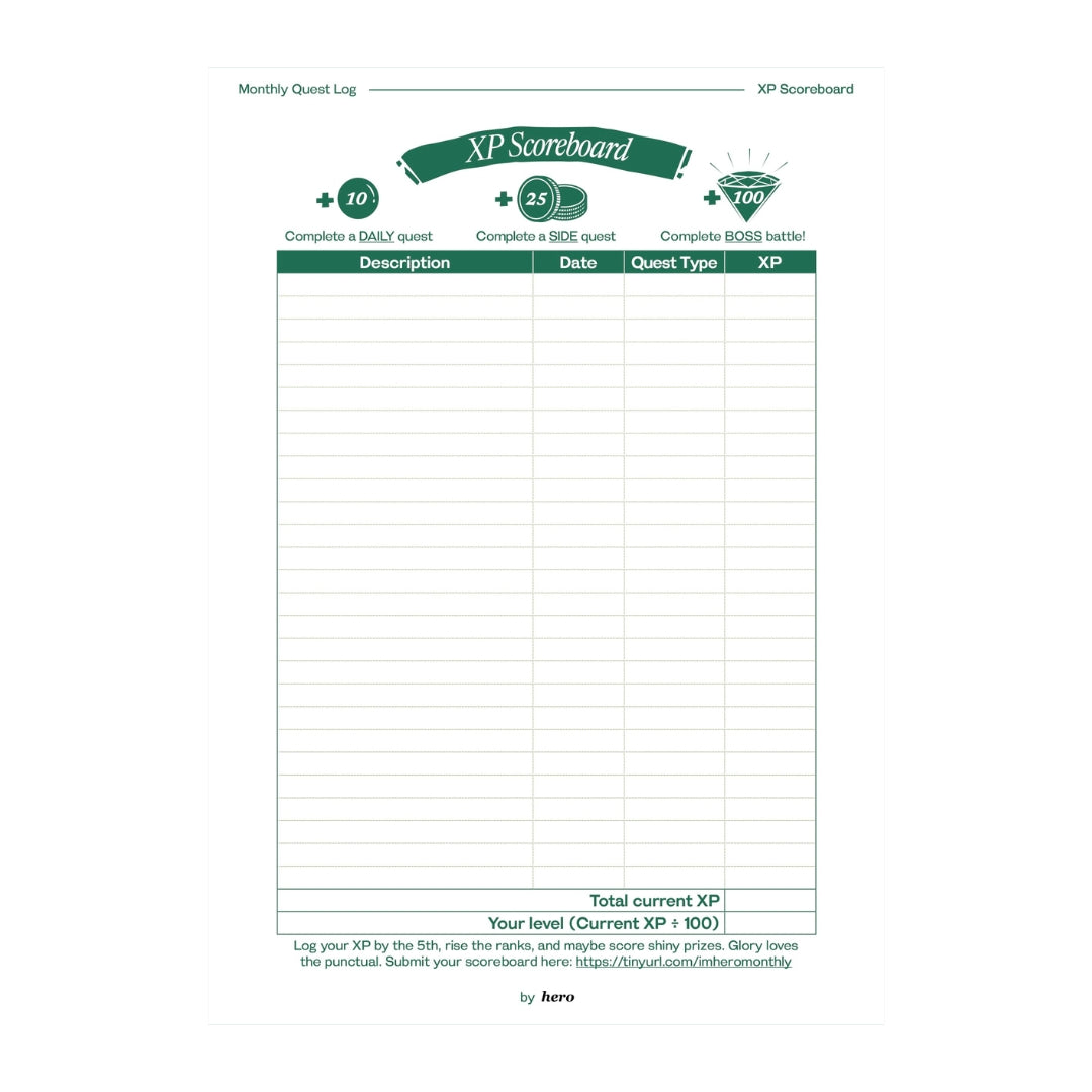 Monthly Quest Log - Mission: Possible (Digital PDF)